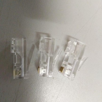 供应兴伸展电子大量普通8P8C网络水晶头/RJ45公头普通/PC环保透明料金片两叉