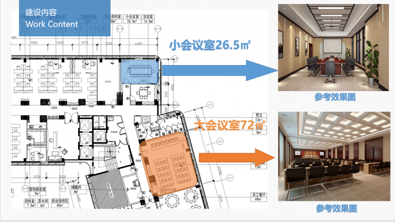 大会议室与小会议室的布置效果图

