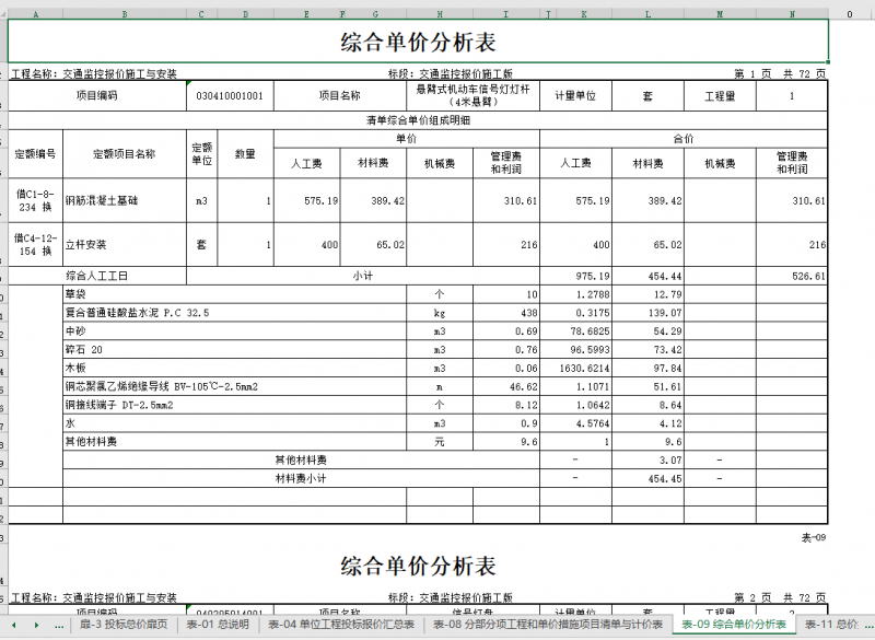 交通监控项目施工报价（施工与安装）