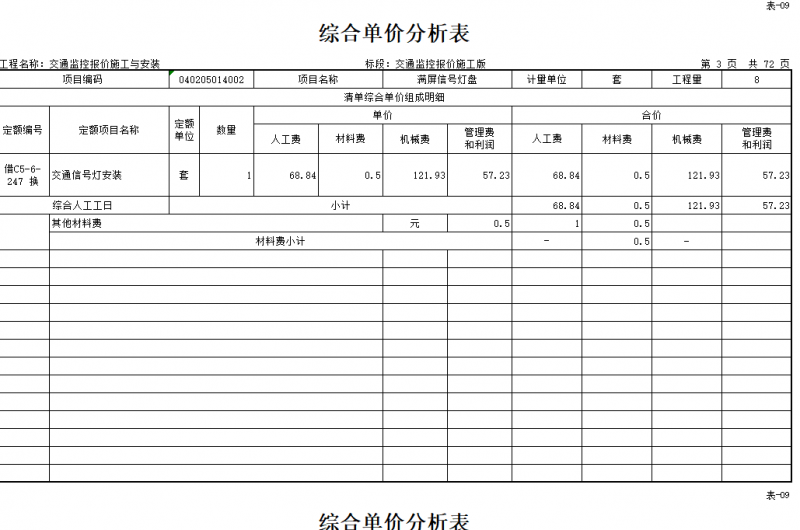 交通监控项目施工报价（施工与安装）
